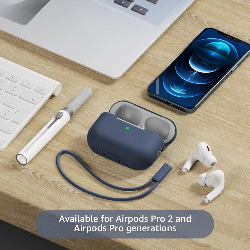 Tandoler Compatible with Airpods Pro 2 Case, Soft Silicone Skin Cover Protective Cases with Cleaner kit and Lanyard Compatible for AirPod Pro 2nd Generation, Front LED Visible-Midnight Blue - Image 2
